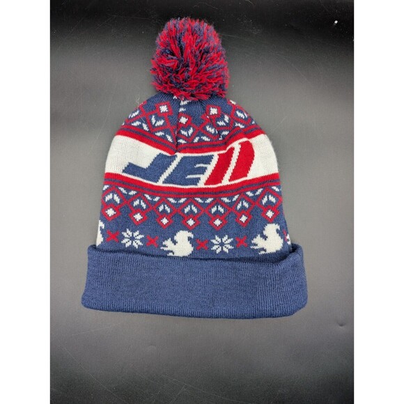 JE11 Julian Edleman Hat Winter Pom Pom Blue Red NFL Patriots High Profile RARE - Picture 1 of 2